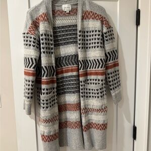 Pink Rose Gray, White and Brown Geometric Cardigan Sweater